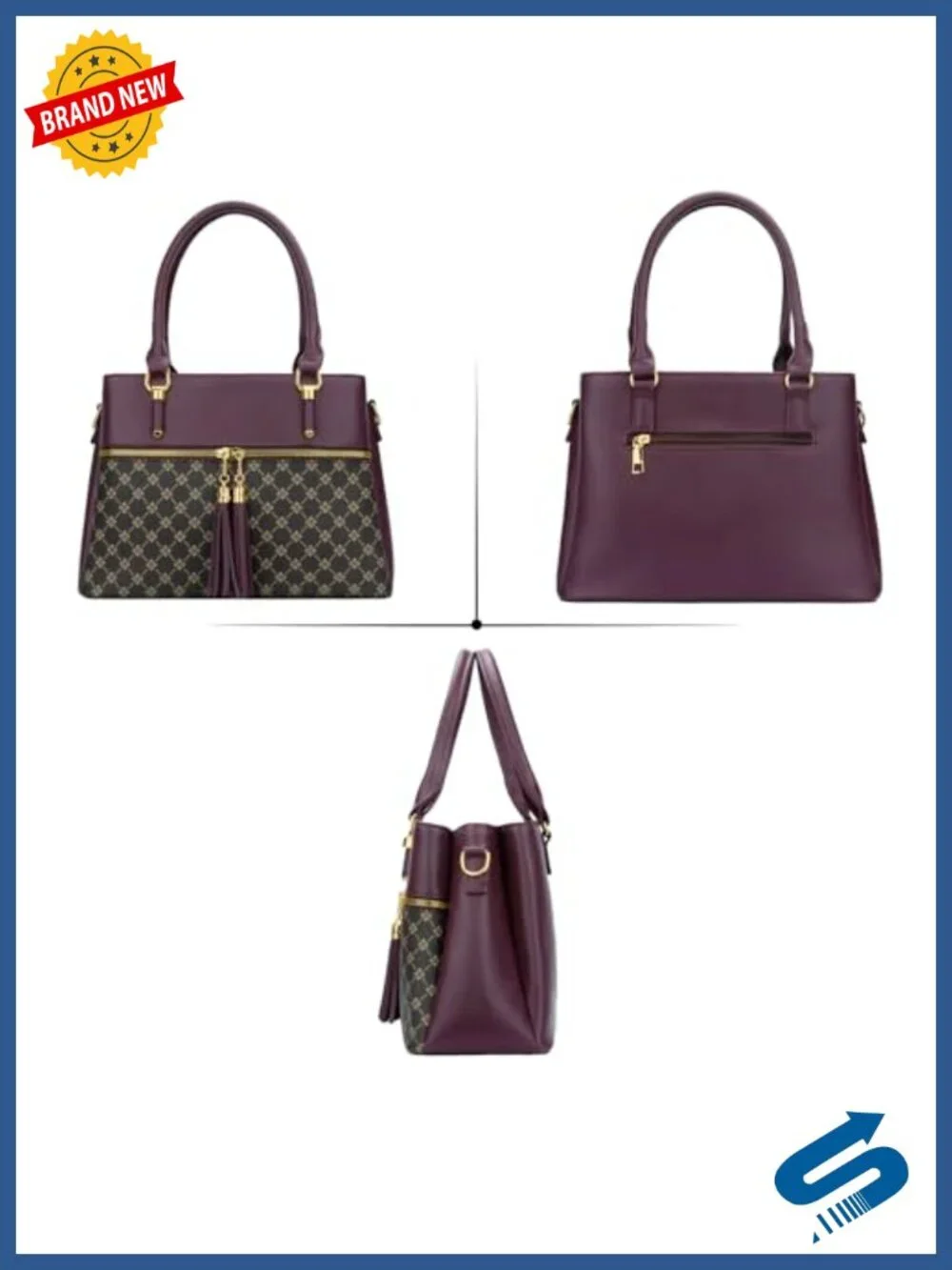 Women Satchel Bag Faux Leather Crossbody Handbag 3 Compartments